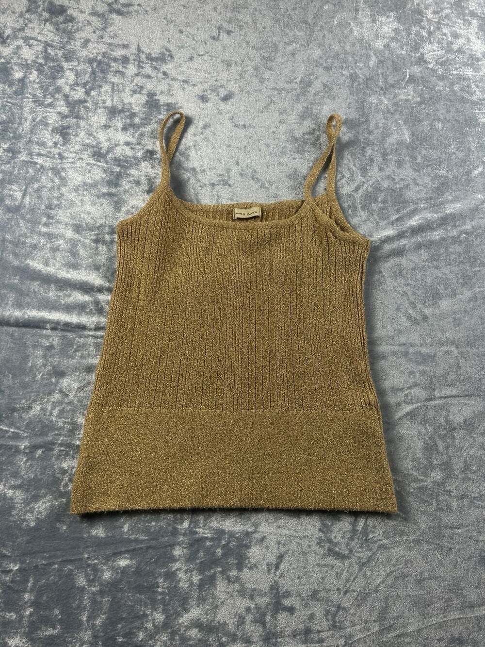 Honey Punch Metallic Ribbed Knit Tank Top Gold Y2K Size L